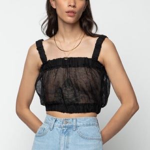OAK + FORT Sheer Black Cropped Tank Top
